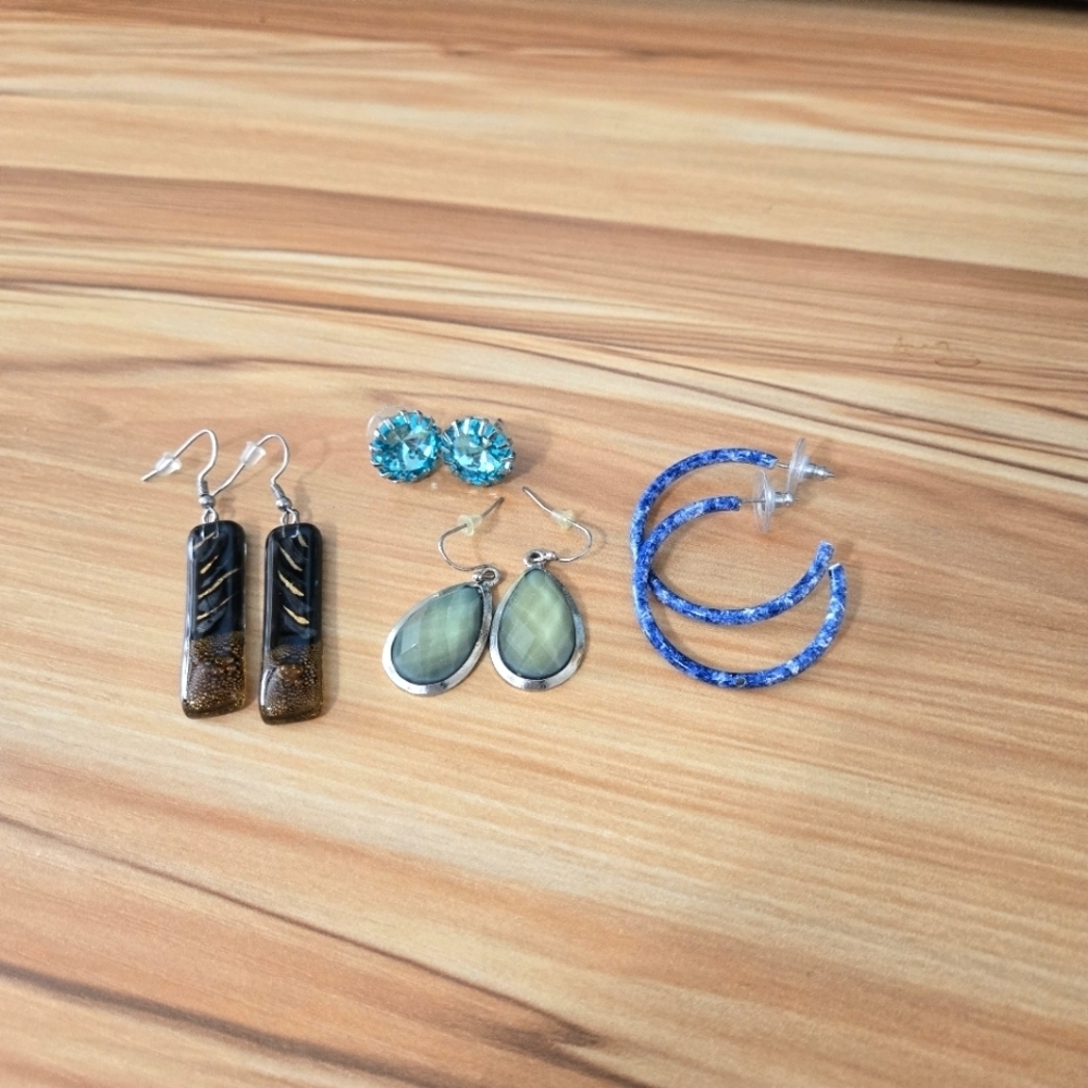 Lane Bryant Casual Earring Assortment Hoops Dangles Studs Blue Brown Green Aqua